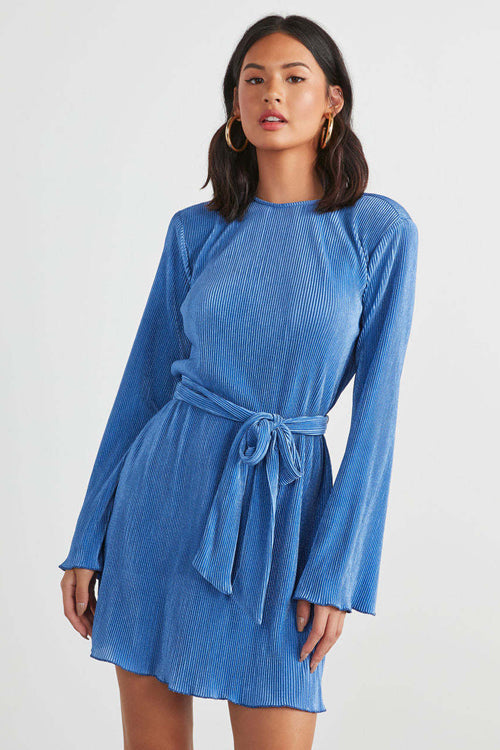 Can't Leave You Now Pleated Long Sleeve Mini Dress