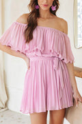 Pleat The Way Off Shoulder Tie-Waist Romper