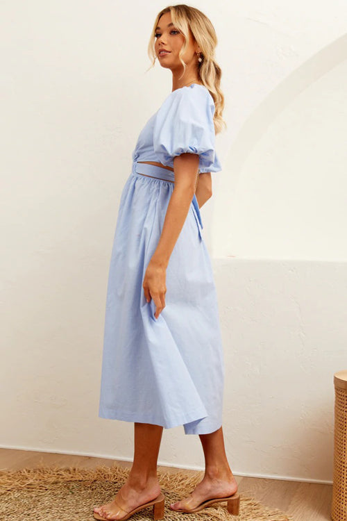In Affection Forever Puff Sleeve Cutout Midi Dress