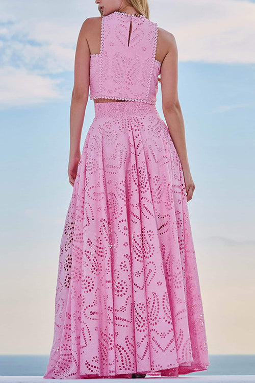 Modern Romance-Inspired Crochet Maxi Dress Suit