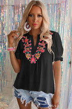Muse Mood Floral Embroidered Short Sleeve Top