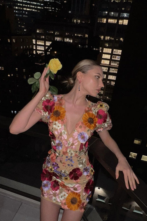 Follow the Summer 3D Floral Embroidered Mini Dress
