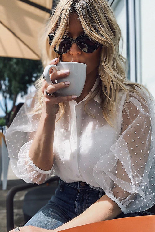 Affection is Enough Puff Sleeve Dot Chiffon Shirt