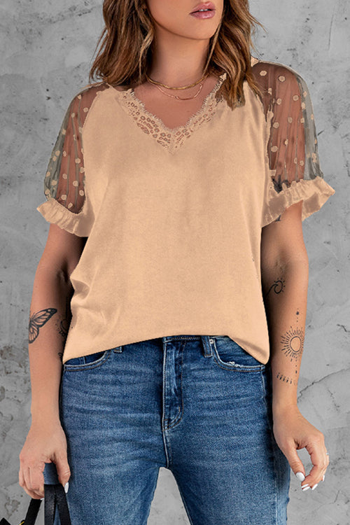 Hello Radiant Sheer Dot Tulle Short Sleeve Top