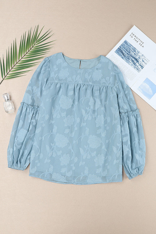 Mind On Golden Glow Floral Jacquard Long Sleeve Top