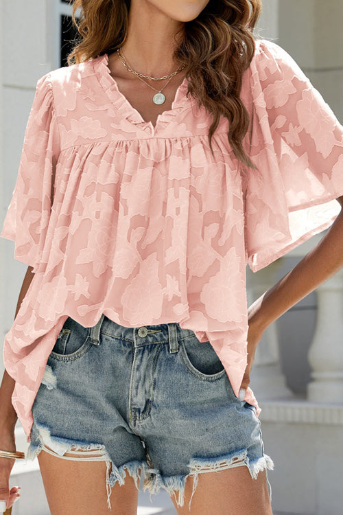 A Chance For Affection Floral Jacquard Short Sleeve Top - 7 Colors