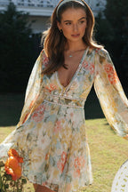 Radiantly Delightful Long Sleeve Floral Print Mini Dress