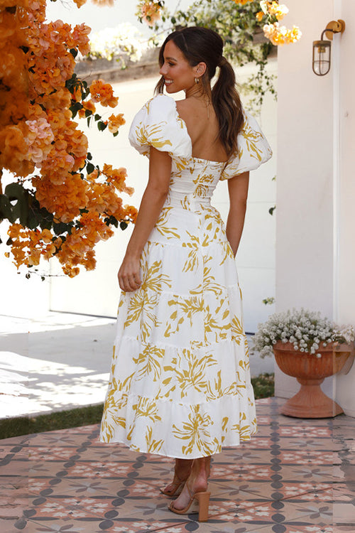 Clear Affection Printed Puff Sleeve Maxi Dress