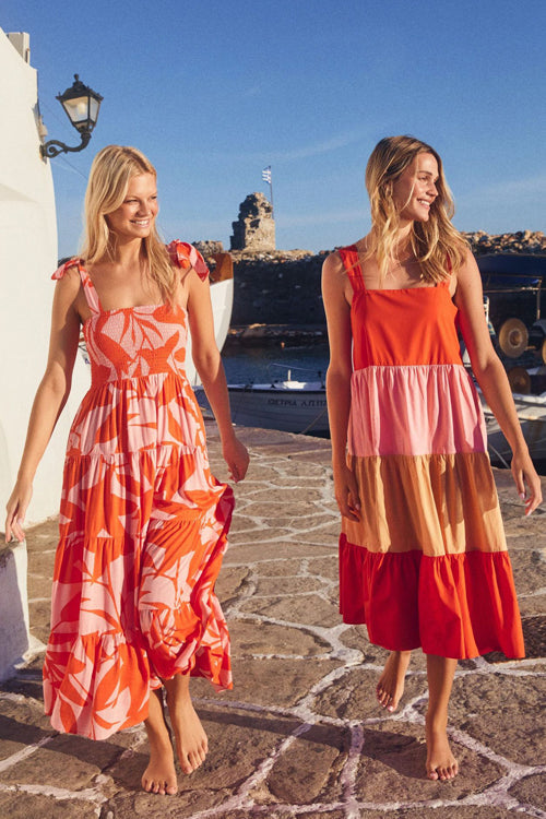 Sunset Escape Print Maxi Dress - Orange