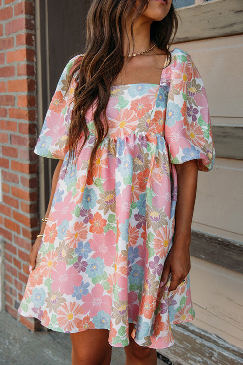 It's Made For Playful Spirit Floral Print Babydoll Mini Dress