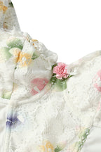 Slow Moment Vintage Flower Lace Puff Sleeve Crop Top