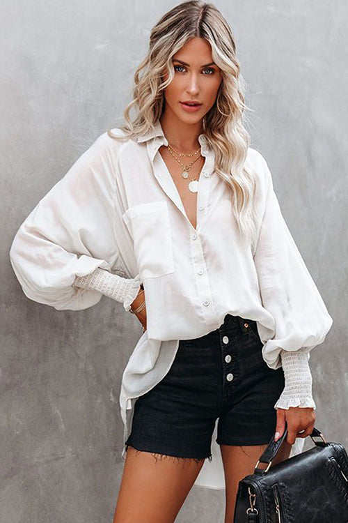 Affection Life Oversized Pocket Balloon Sleeve Shirt