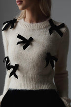 Delightful Comfort Bow Embellished Knit Sweater