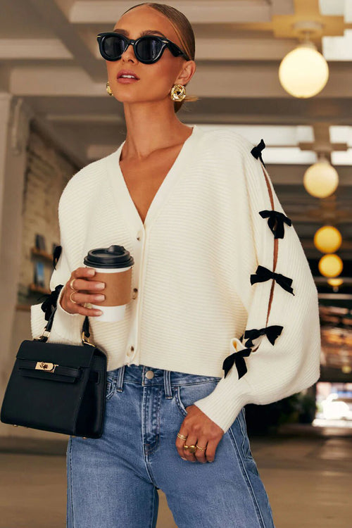 Comfort Ahead Bow Embellished Knit Cardigan