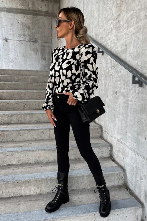 Season To Glow Leopard Backless Long Sleeve Top
