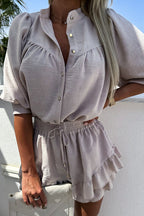 You Got This Button Ruffled Short Sleeve Suit