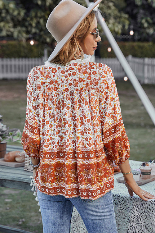 Summer Escape Lace Boho Print Top