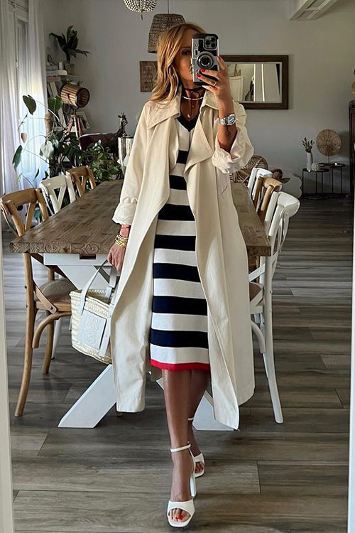 Sunlit Day V-neck Stripe Midi Dress