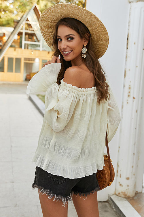 Taking It Effortless Off Shoulder Pleated Top