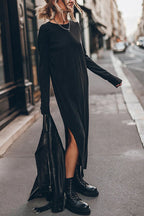 Catch Yourself Cotton Blend Long Sleeve Relaxed Slit Maxi Dress -3 Colors