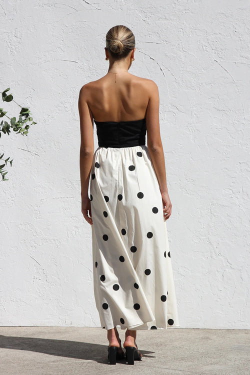Beloved Daylily Strapless Dot Maxi Dress