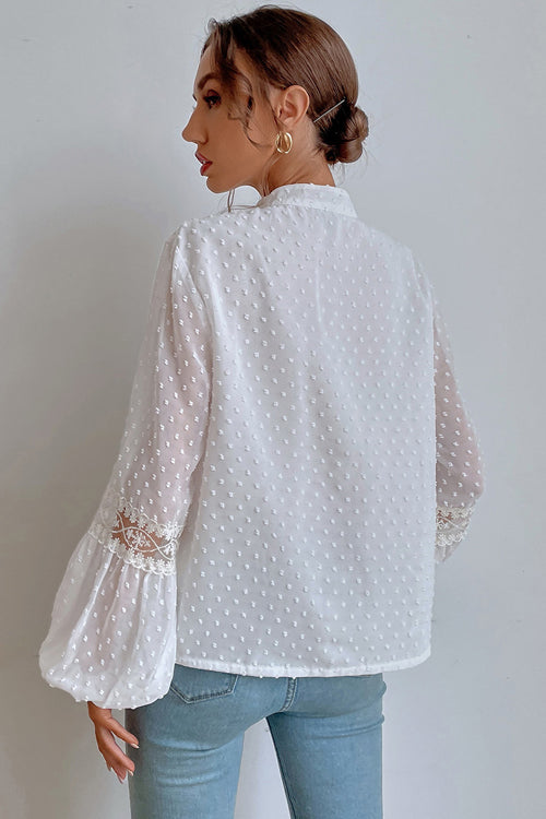 Charming New Day Lace Swiss Dot Long Sleeve Top