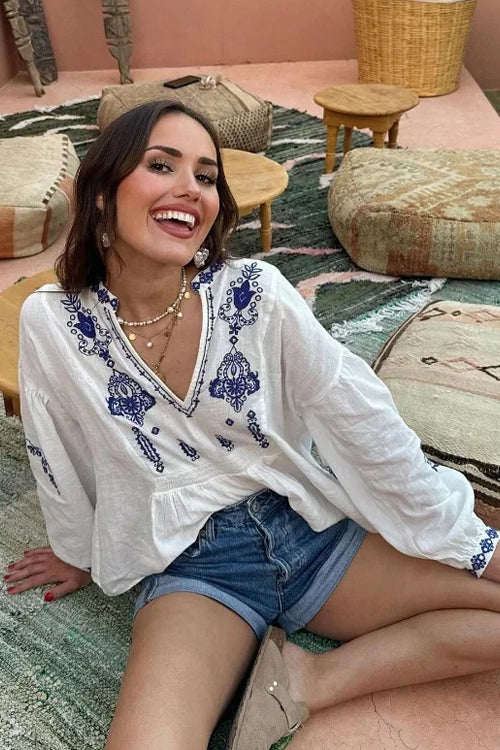 Midnight Love Story Embroidery Long Sleeve Top