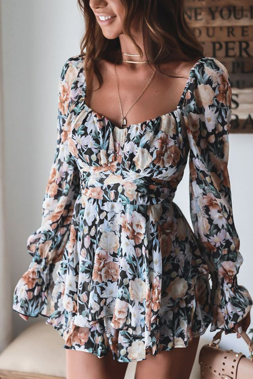 Radiant Blooms Floral Printed Long Sleeve Romper