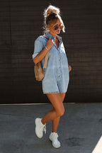 Festival Mood Light Wash Short Sleeve Denim Romper