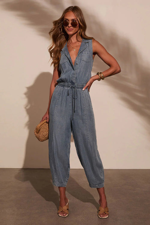 Breezy Sophistication Denim Sleeveless Jumpsuit