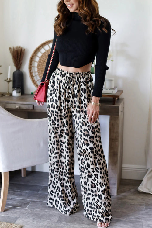 Blissful Getaway Leopard Print Wide Leg Pants