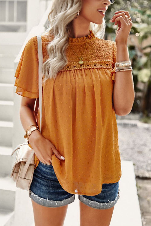 Delightful One Swiss Dot Lace Short Sleeve Top