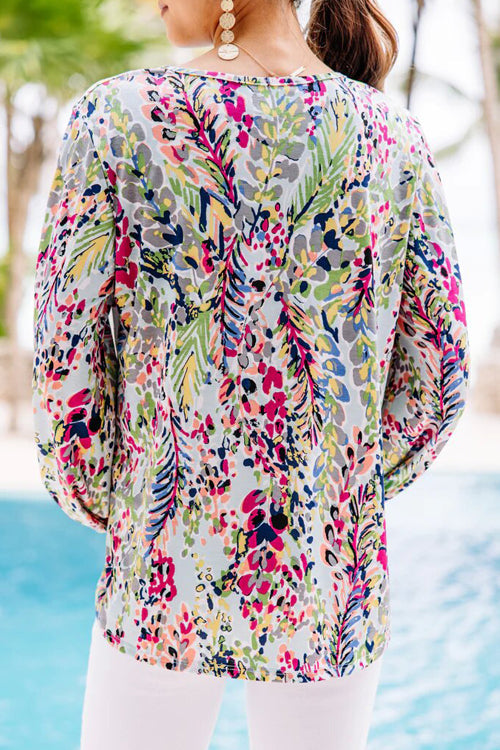 Express Your Heart Print Balloon Sleeve Top