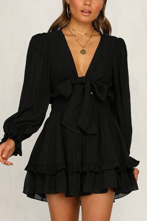 Show Your Style Ruffled Bowknot Mini Dress - 9 Colors