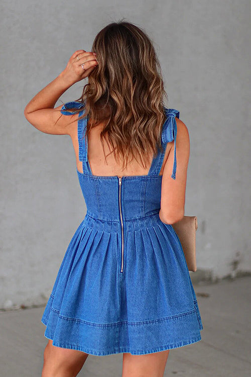 Season Of Playful Spirit Tied Up Denim Mini Dress