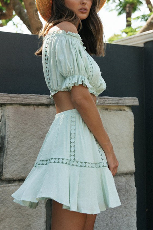 Face The Day Lace Off the Shoulder Short Sleeve Suit