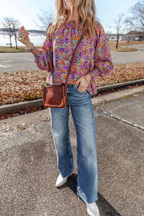 Celebrating Life Printed Smocked Long Sleeve Top