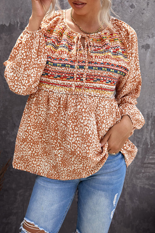 Charming Wishes Boho Print Long Sleeve Top
