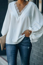 Date Evening Out Lace Balloon Sleeve Top