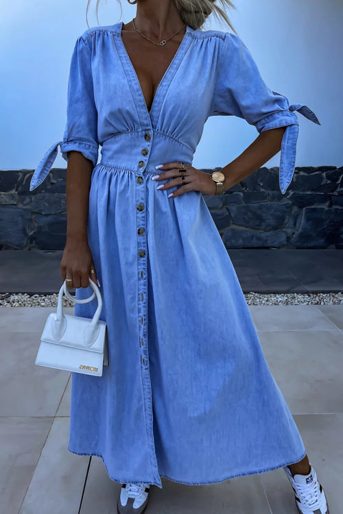 On This Delightful Day Button Down Denim Maxi Dress