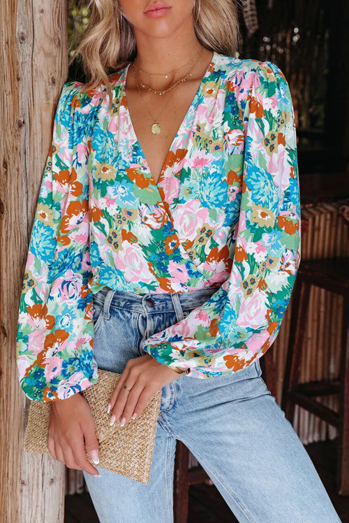 Blooming Season Floral Print Wrap Bodysuit