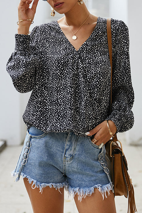 Draw You Close Printed Long Sleeve Wrap Top