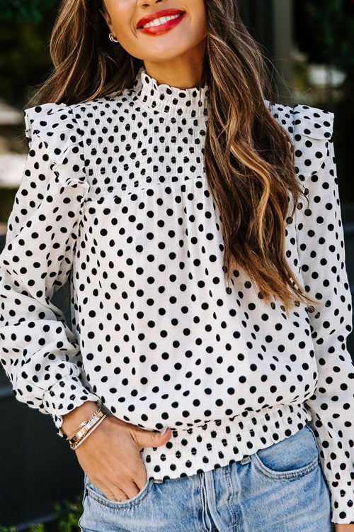 Delightful Spot Dotted Up Pleated Long Sleeve Top