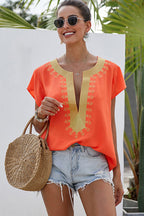 Pretty Pleased Boho Embroidered Short Sleeve Top