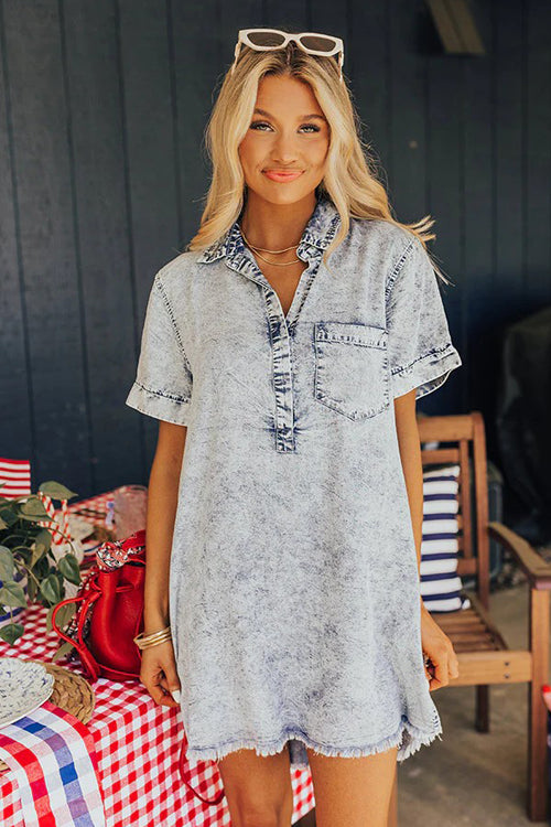 Festival Mood Light Wash Short Sleeve Denim Dress