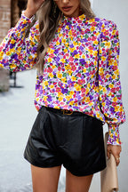 Certain Affection Print Statement Sleeve Smocked Top