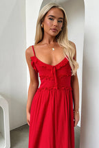 Confident Charmer Spaghetti Ruffled Midi Dress