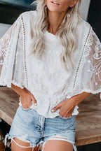 Improved With The Day Lace Embroidery Short Sleeve Top
