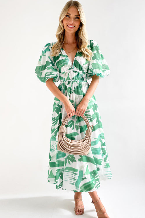Real Affection Print Puff Sleeve Maxi Dress