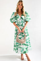 Real Affection Print Puff Sleeve Maxi Dress